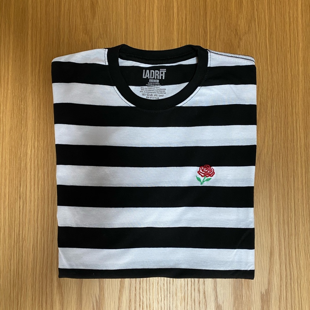 LADRFT Black & White Rose Pinstripe T Shirt